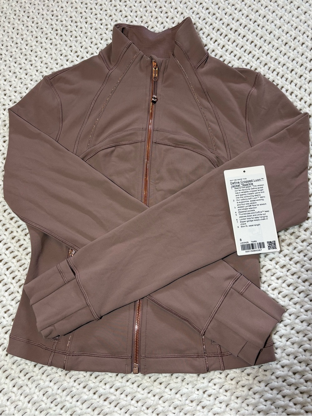 RARE! Lululemon define cropped luon jacket *sparkle in twilight rose / rose gold